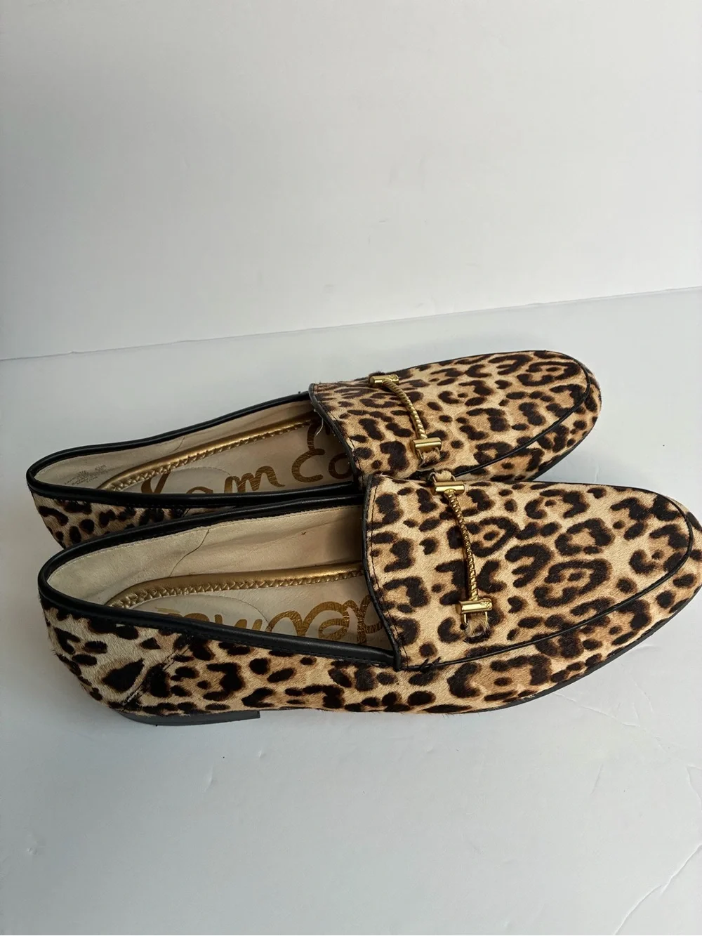 Sam Edelman 10-M Preppy Chic Office Leopard Print Slip-On Loafers with Gold Bit